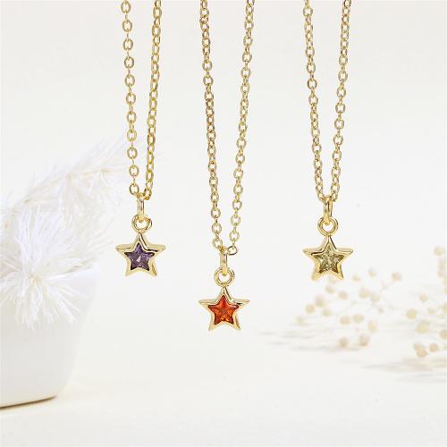 Brass Necklace with Cubic Zirconia with 5CM extender chain Star gold color plated for woman nickel lead & cadmium free Length 45 cm Sold By PC