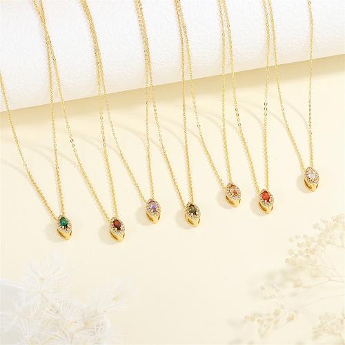 Collier en laiton cubique Zircon Micro Pave, Placage de couleur d'or, pavé de micro zircon & pour femme, plus de couleurs à choisir, protéger l'environnement, sans nickel, plomb et cadmium, 6x10mm, Longueur 35-45 cm, Vendu par PC