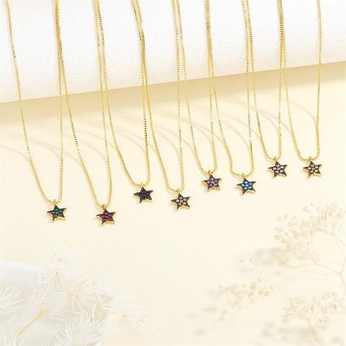 Cubic Zircon Micro Pave Brass Necklace Star gold color plated micro pave cubic zirconia & for woman nickel lead & cadmium free Length 33-45 cm Sold By PC