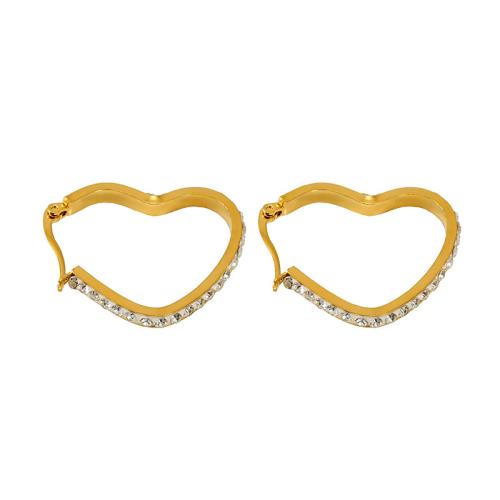 Stainless Steel Lever Back Earring 304 Stainless Steel Heart 18K gold plated fashion jewelry & for woman & with rhinestone Sold By Pair