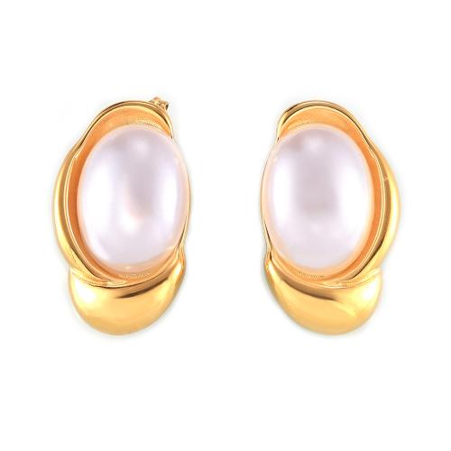 Titanium Steel  Earring with Shell Pearl plated fashion jewelry & for woman Sold By Pair