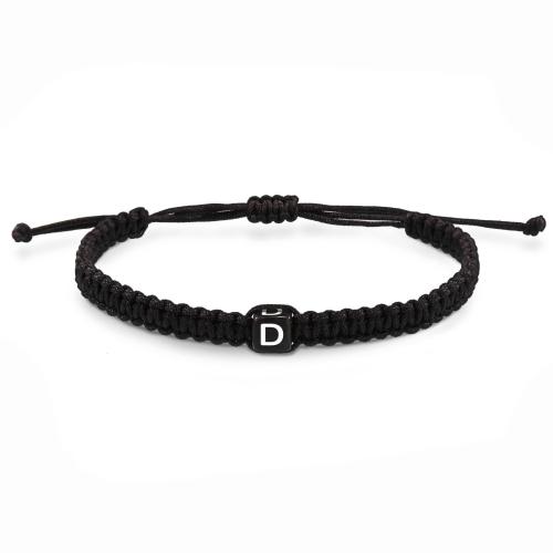 Trendy Wax cord armbanden, Acryl, met Wax, brieven zijn van A tot Z & uniseks & verschillende ontwerpen voor de keuze, zwart, Lengte Ca 16 cm, Verkocht door PC