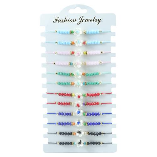 Trendy Wax cord armbanden, Zinc Alloy, met Seedbead & Wax & Edelsteen & Kristal, 12 stuks & uniseks & verschillende stijlen voor de keuze, meer kleuren voor de keuze, Lengte Ca 16 cm, Verkocht door Stel