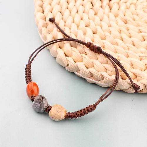 Trendy Wax cord armbanden, Porselein, met Wax, handgemaakt, folk stijl & uniseks, meer kleuren voor de keuze, Verkocht door PC