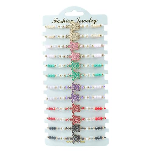 Fashion Opret Wax Cord Armbånd, Zinc Alloy, med Seedbead & Voks, 12 stk. & Unisex & emalje, blandede farver, Solgt af sæt