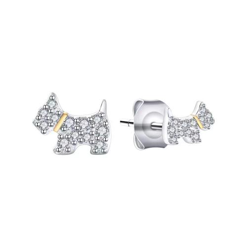 Stainless Steel Stud Earrings 304 Stainless Steel plated micro pave cubic zirconia & for woman platinum color Sold By Pair