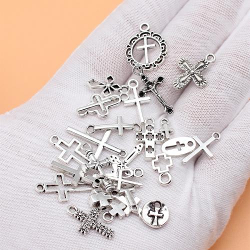 Tvärgående zinklegeringskontakt, Zink Alloy, Cross, antik silver pläterad, DIY & 1/1 slinga, 27PC/Bag, Säljs av Bag