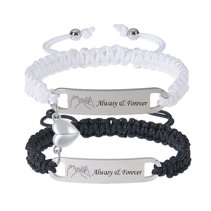 Pulsera personalizada, acero inoxidable 304, con Imán & Hilo elástico, unisexo & Modificado para requisitos particulares & diferentes patrones para la opción, más colores para la opción, 2PCs/Set, Vendido por Set