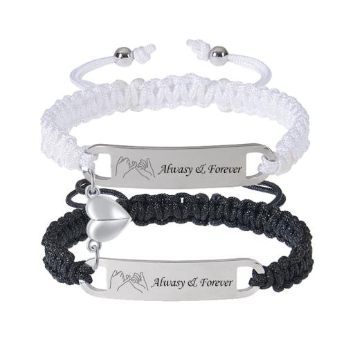 Personalisiertes Armband, 304 Edelstahl, mit Magnet & elastischer Faden, unisex & Kundenindividuell & verschiedene Muster für Wahl, keine, 2PCs/setzen, verkauft von setzen