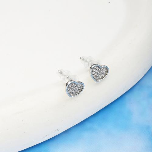 Cubic Zirconia Micro Pave Brass Earring Heart silver color plated micro pave cubic zirconia & for woman nickel lead & cadmium free Sold By PC