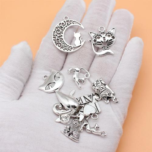 Zinc Alloy Animal Pendants Cat antique silver color plated DIY Sold By Bag