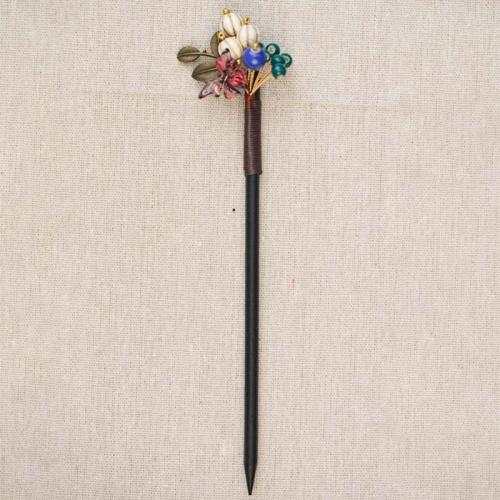 Wood Hair Stick with Porcelain & Zinc Alloy handmade vintage & for woman 210mm Sold By PC