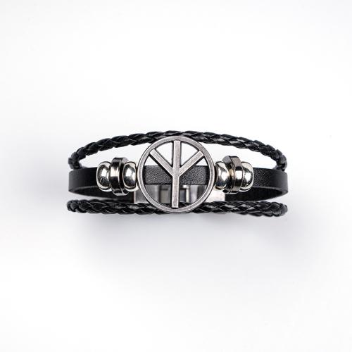 Zinc Alloy Bracelet with PU Leather plated multilayer & punk style & for man Length Approx 8.3 Inch Sold By PC