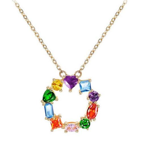 Collier d'acier titane, avec 5cm chaînes de rallonge, bijoux de mode & pavé de micro zircon & pour femme, multicolore, Longueur Environ 40 cm, Vendu par PC