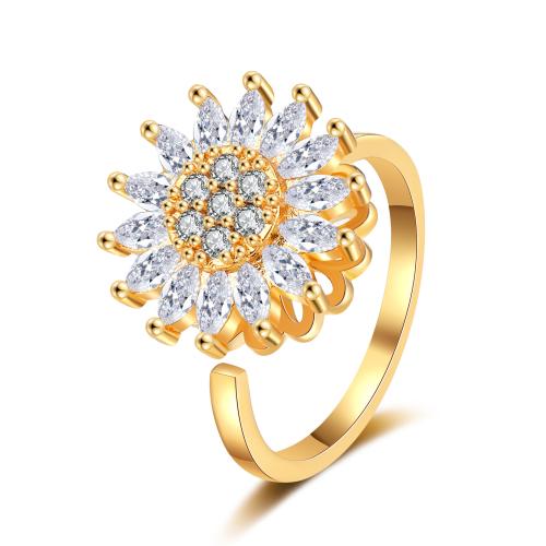 Messing Manchet Finger Ring, 18K verguld, mode sieraden & micro pave zirconia & voor vrouw, gouden, Inner diameter 17mm, Verkocht door PC