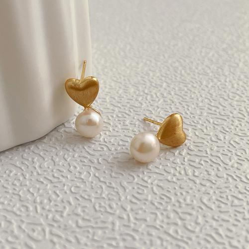 Brass Stud Earring with Plastic Pearl fashion jewelry & for woman golden 14mm Sold By Pair