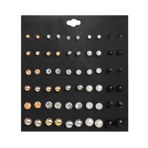 Pendientes de Perno de Aleación de Zinc, con diamantes de imitación & Perlas plásticas, Joyería & para mujer, Vendido por Set