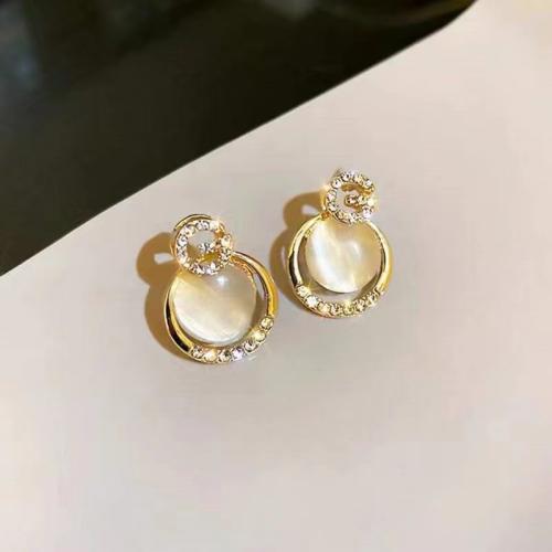 Zinc Alloy Stud Earring with Cats Eye fashion jewelry & for woman & with rhinestone golden Sold By Pair