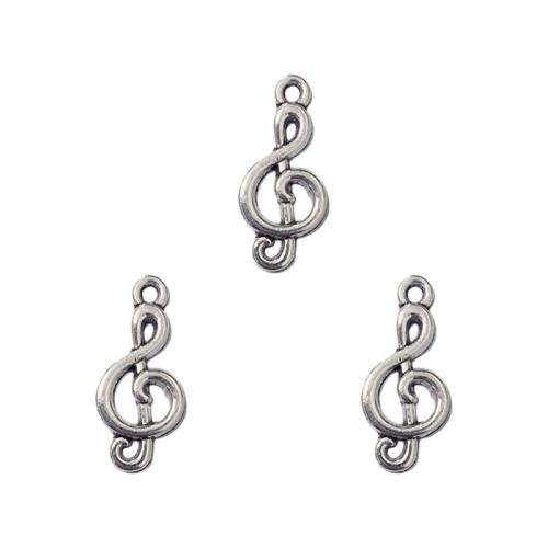 Cink ötvözet Medálok, Music Note, antik ezüst színű bevonattal, DIY, nikkel, ólom és kadmium mentes, 11x23mm, 100PC-k/Bag, Által értékesített Bag