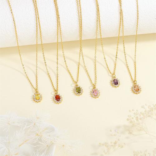 Collier en laiton cubique Zircon Micro Pave, avec 5CM chaînes de rallonge, Placage de couleur d'or, pavé de micro zircon & pour femme, plus de couleurs à choisir, protéger l'environnement, sans nickel, plomb et cadmium, 8x14mm, Vendu par PC