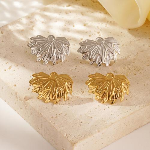 Stainless Steel Stud Earrings 304 Stainless Steel Maple Leaf plated for woman Sold By Pair