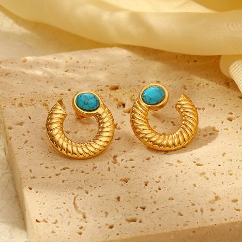 Stainless Steel Stud Earrings 304 Stainless Steel with turquoise plated for woman Sold By Pair