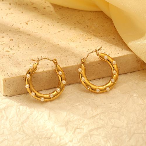 Stainless Steel Lever Back Earring 304 Stainless Steel with Plastic Pearl plated for woman Sold By Pair