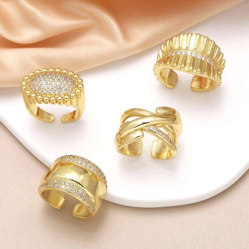 Cubique anneau en laiton Circonia Micro Pave, Placage de couleur d'or, bijoux de mode & modèles différents pour le choix & pavé de micro zircon, doré, protéger l'environnement, sans nickel, plomb et cadmium, Vendu par PC