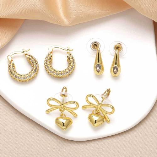 Cubic Zirconia Micro Pave Brass Earring gold color plated fashion jewelry & micro pave cubic zirconia golden nickel lead & cadmium free Sold By Pair