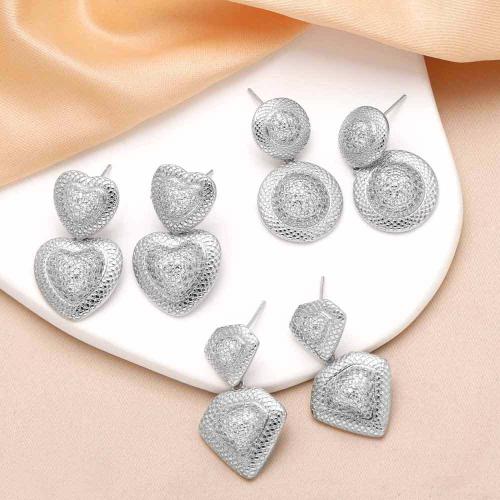 Cubic Zirconia Micro Pave Brass Earring silver color plated fashion jewelry & micro pave cubic zirconia silver color nickel lead & cadmium free Sold By Pair