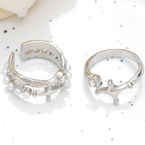 Sinc Alloy Ring Set, le Pearl Plaisteacha, 2 phíosa & stíleanna éagsúla do rogha & micrea réiteach zirconia ciúbach & do bhean, dath bunaidh, Díolta De réir Socraigh