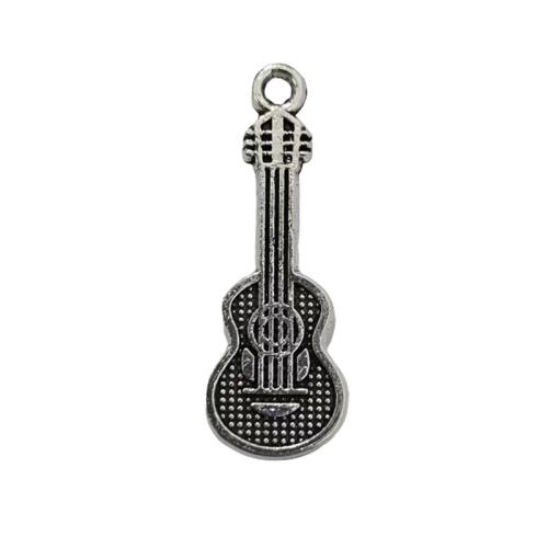 Instrument de musique en forme de pendentifs en alliage de Zinc, guitare, Plaqué de couleur d'argent, DIY, couleur originale, 100PC/lot, Vendu par lot