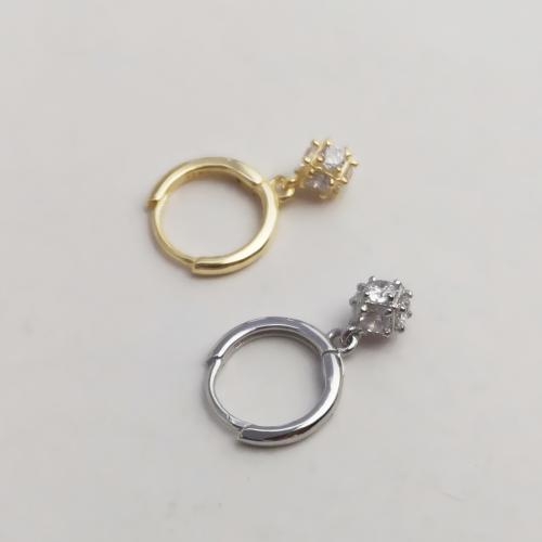 Pendientes de Micro Pavé de Zirconía Cúbica en Plata de Ley, plata de ley 925, chapado, micro arcilla de zirconia cúbica & para mujer, más colores para la opción, The outer diameter of the circle is 12MM, Vendido por Par