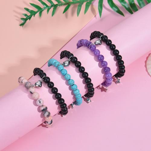 Bracelets de pierres précieuses, Acier inoxydable 304, avec Aimant & Magnésite & Abrazine Stone & fil élastique, différents matériaux pour le choix & styles différents pour le choix & pour le couple, plus de couleurs à choisir, Vendu par PC