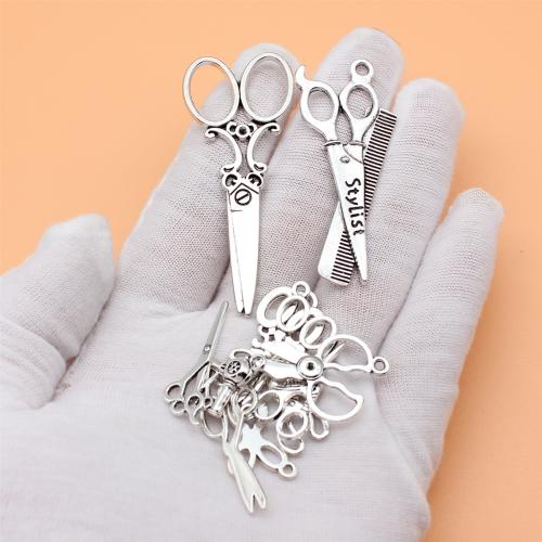 Tijeras de Zamak colgantes, aleación de zinc, chapado en color de plata antigua, Bricolaje, 12PC/Bolsa, Vendido por Bolsa