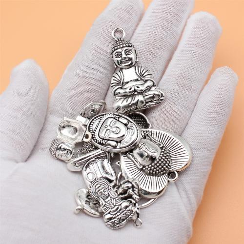 Sinc Alloy Pendants, Buddha, dath airgid antique plátáilte, DIY, 15PC/Mála, Díolta De réir Mála