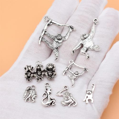 Zinc Alloy Animal Pendants Monkey antique silver color plated DIY Sold By Bag