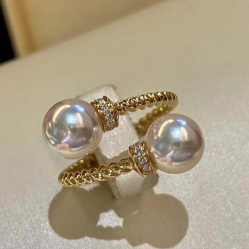 Cubic Zirconia Micro Pave Brass Ring with Plastic Pearl fashion jewelry & micro pave cubic zirconia & for woman golden Sold By PC