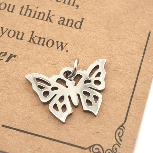 Zwierzę Zawieszki ze stali nierdzewnej, Stal nierdzewna 304, Motyl, obyty, DIY & pusty, oryginalny kolor, 15x10mm, sprzedane przez PC