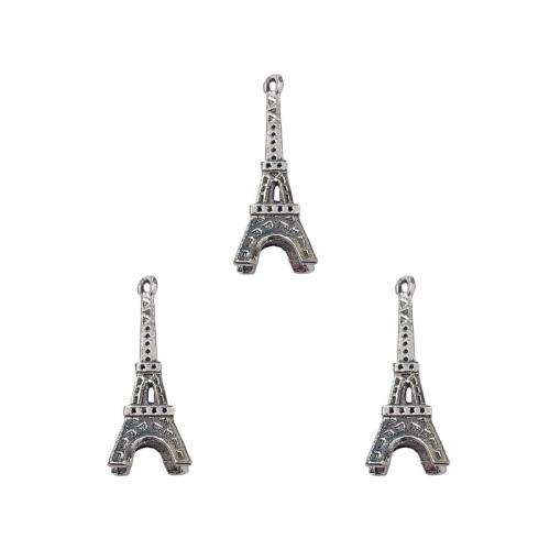 Pingentes de liga de zinco, Torre Eiffel, banho de cor prata antiga, DIY, níquel, chumbo e cádmio livre, 14x36mm, Aprox 100PCs/Bag, vendido por Bag