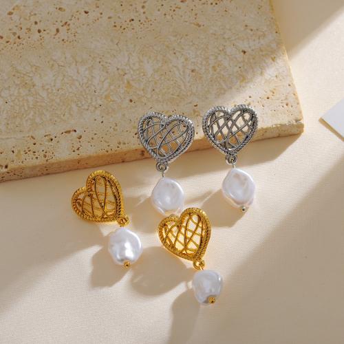 Stainless Steel Drop Earring 304 Stainless Steel with Plastic Pearl plated fashion jewelry Sold By Pair