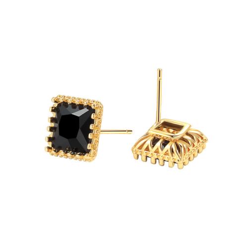 Cubic Zirconia Micro Pave Latão Brinco, cobre, banhado, micro pavimento em zircônia cúbica & para mulher, dourado, 11x11mm, vendido por par