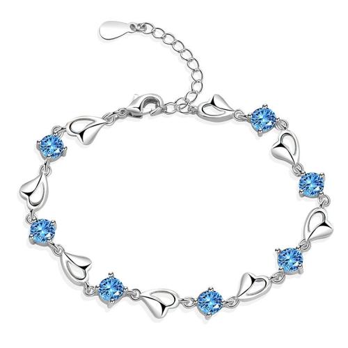 Cilindrata Zircone Bracciale in ottone micro pavimenta, with 4CM extender chain, placcato, Micro spianare cubic zirconia & per la donna, color platino, Lunghezza Appross. 15.5 cm, Venduto da PC