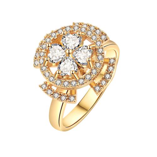 Kubieke Circonia Micro Pave Brass Ring, Messing, plated, micro pave zirconia & voor vrouw, gouden, Verkocht door PC