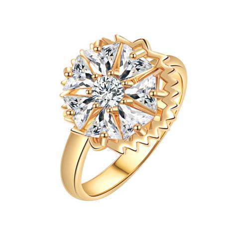 Kubieke Circonia Micro Pave Brass Ring, Messing, plated, micro pave zirconia & voor vrouw, gouden, Verkocht door PC