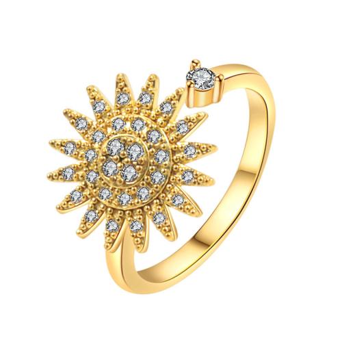 Kubieke Circonia Micro Pave Brass Ring, Messing, plated, micro pave zirconia & voor vrouw, gouden, Verkocht door PC