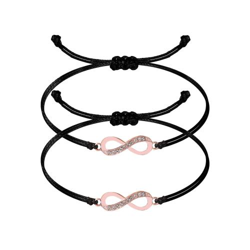 Zinklegering armbandkettingen, Zinc Alloy, met Wax, 2 stuks & micro pave zirconia & voor vrouw, meer kleuren voor de keuze, Verkocht door Stel