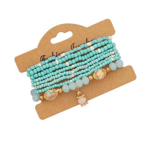 Glass Bracelet Set with Zinc Alloy & Acrylic handmade multilayer & Bohemian style & for woman Length Approx 6-8 Inch Sold By Set