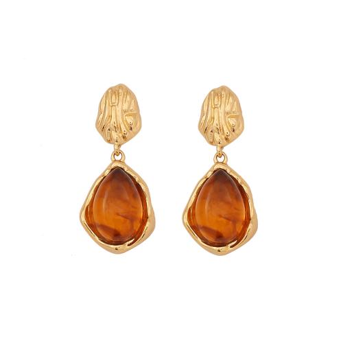 304 Stainless Steel Drop Earring with Resin Geometrical Pattern gold color plated & for woman Sold By Pair