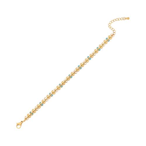 304 Stainless Steel Bracelet with 1.6inch extender chain Wheat gold color plated for woman & enamel Length Approx 6.3 Inch Sold By PC